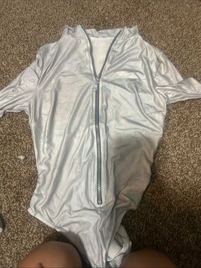 Charlotte Russe Silver Zip-Front Bodysuit